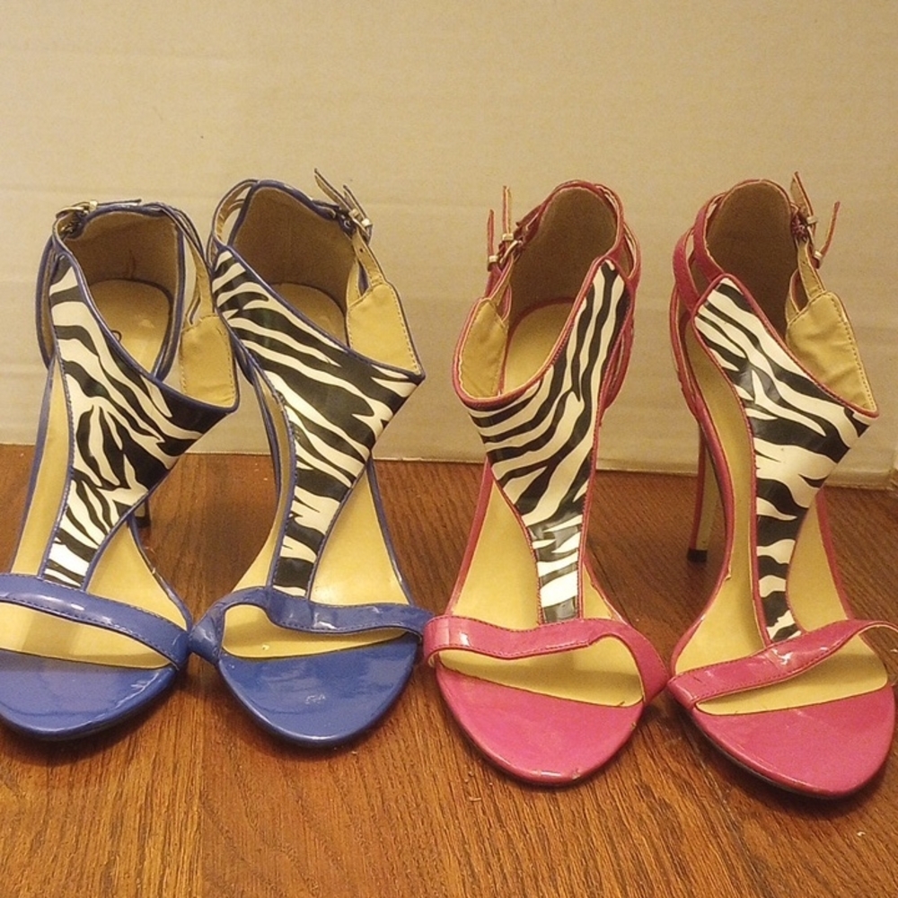 Cato Zebra Print Heels - Blue and Pink